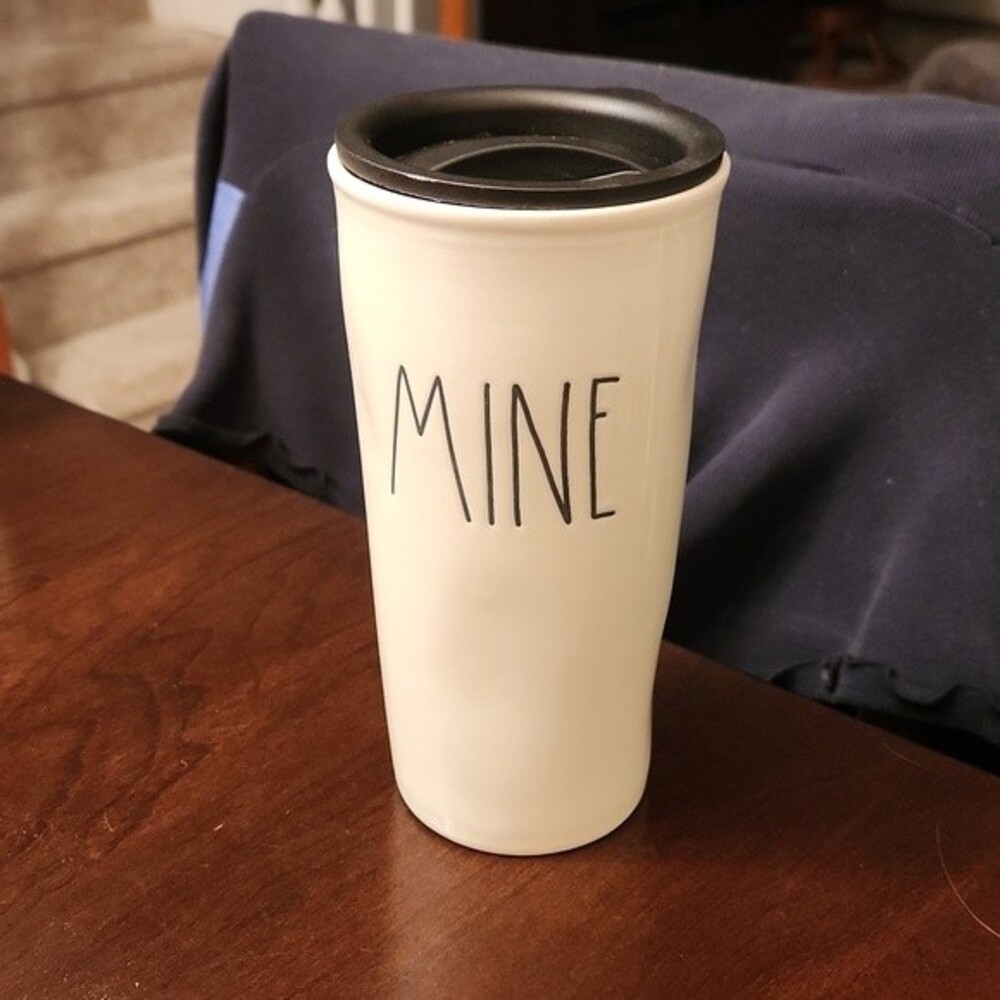 Rae Dunn "Mine" Ceramic Travel Tumbler w/ Lid